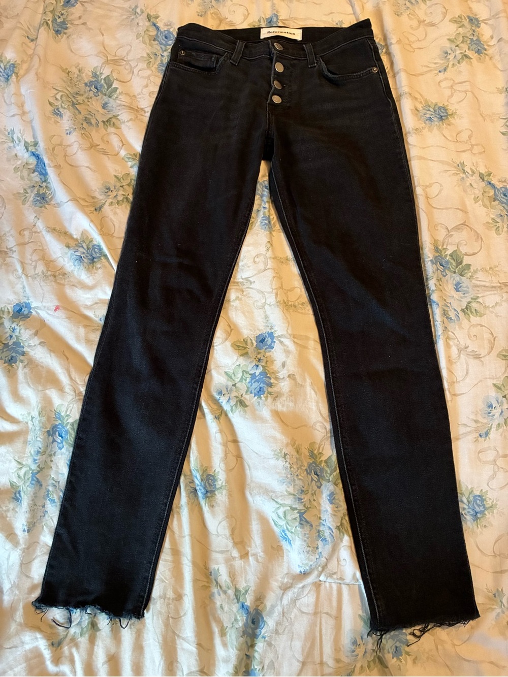 Reformation Black Skinny Button-Fly High-Rise Jeans
